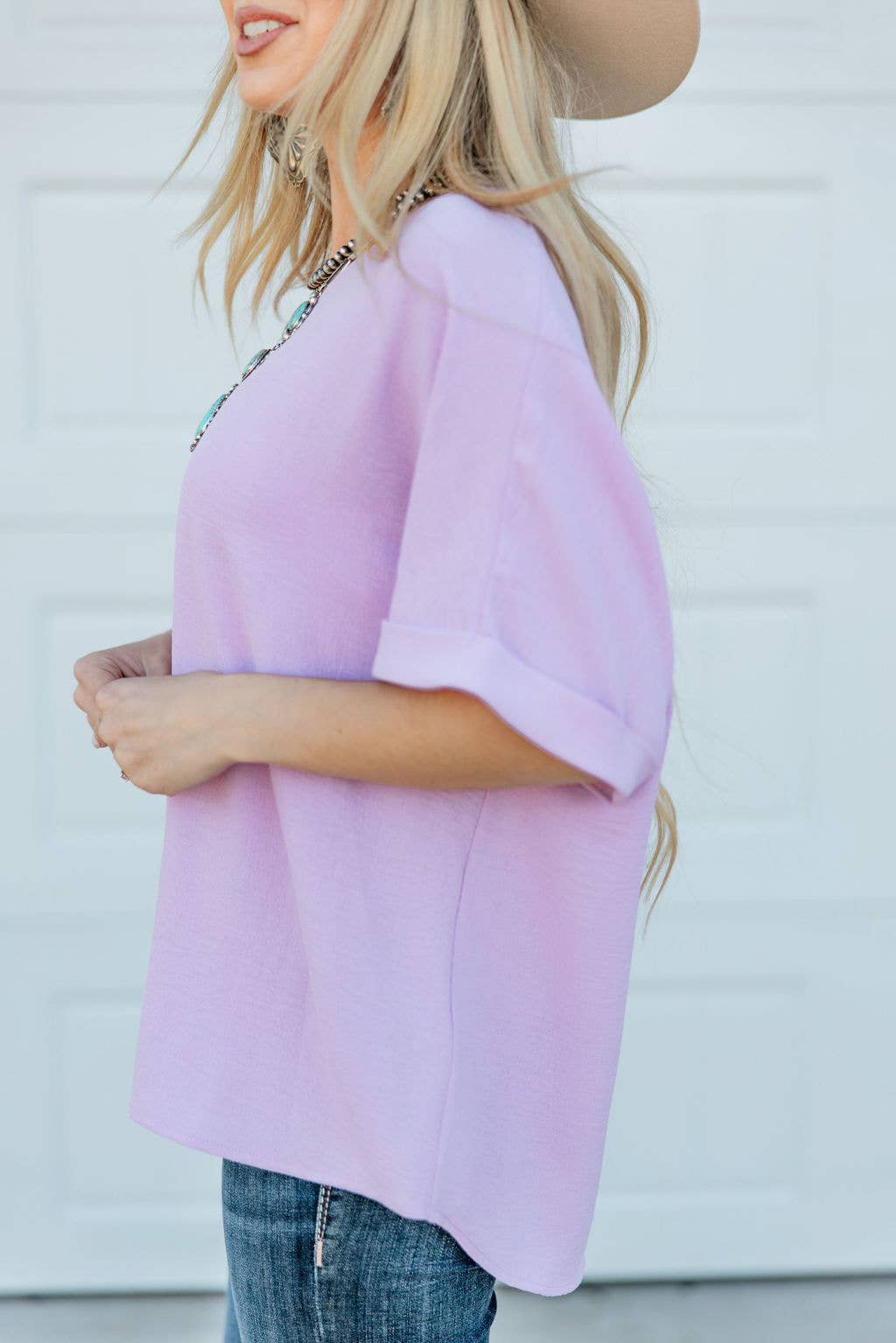 Lilac Dolman Sleeve V Neckline Blouse