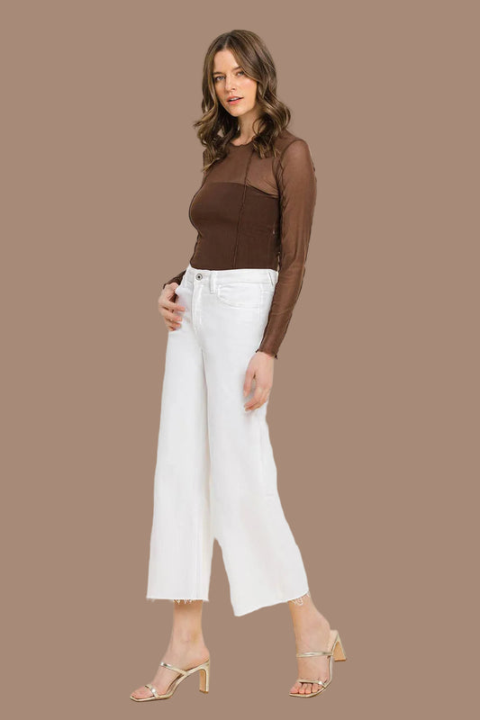 White High Rise Crop Wide Leg Jeans