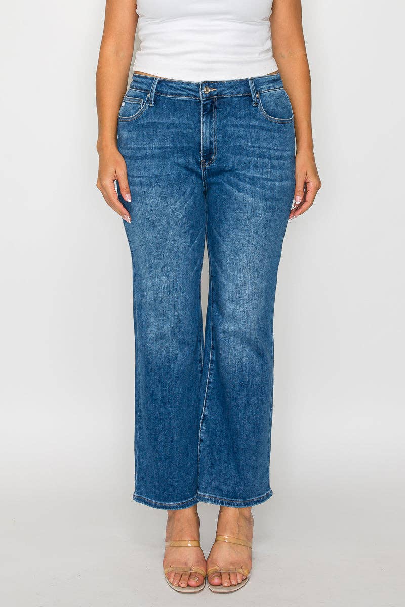 Medium Wash Mid Rise Ankle Straight Leg Jean