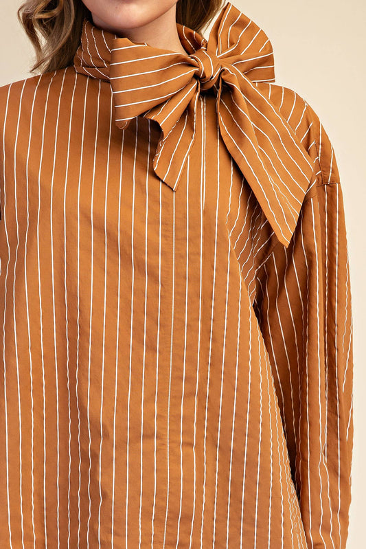 High Neck Camel Stripe Shirt