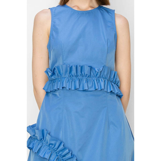Sky Blue Frill Sleeveless Midi Dress
