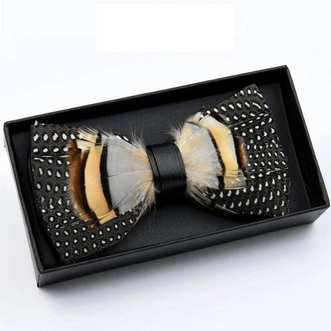 Handmade Wild Feather with Spots Bow Tie