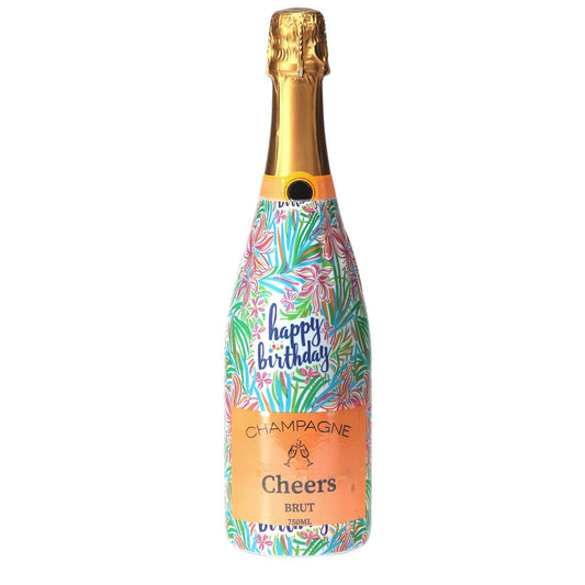 Happy Birthday Floral Champagne Bottle Wrap