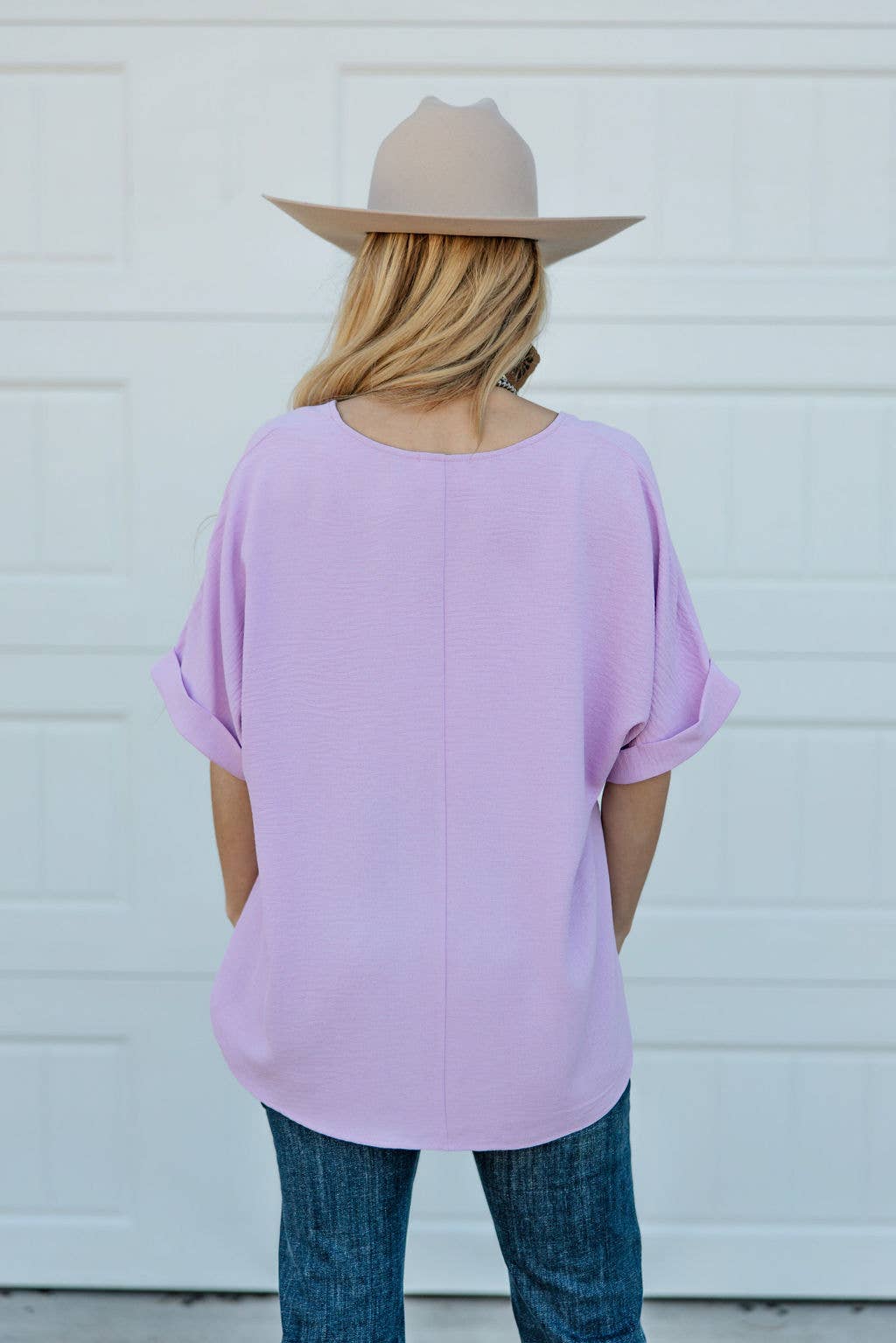Lilac Dolman Sleeve V Neckline Blouse