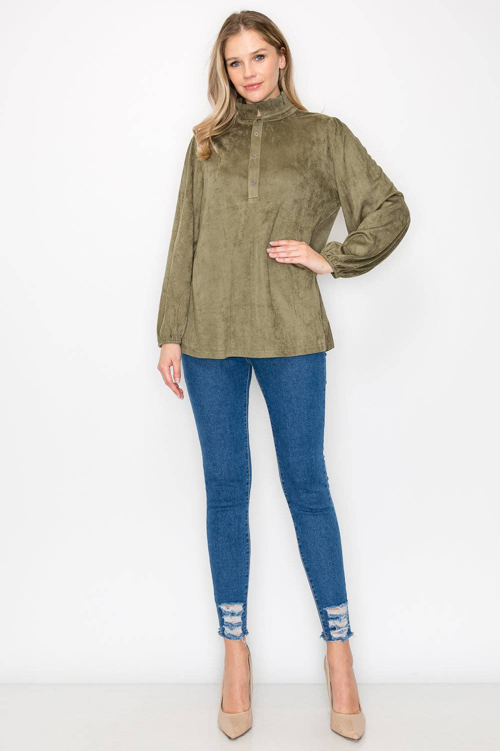 Willabella Olive Suede Top