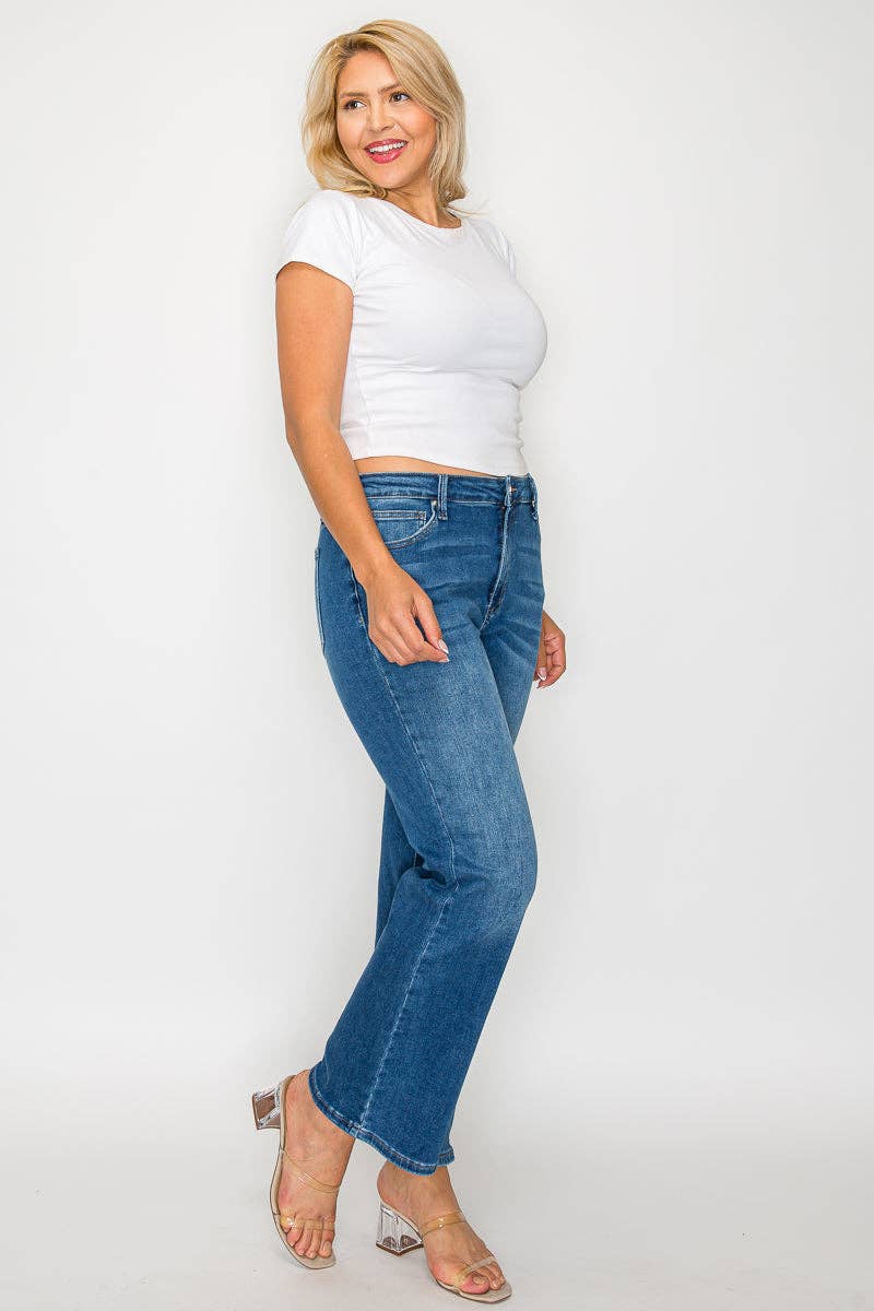 Medium Wash Mid Rise Ankle Straight Leg Jean