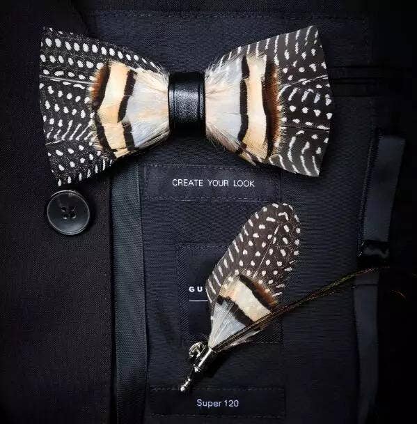 Handmade Wild Feather with Spots Bow Tie