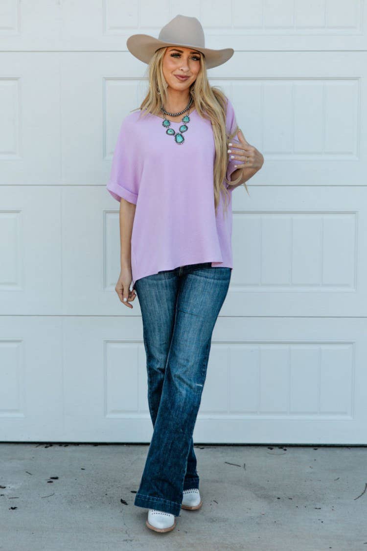 Lilac Dolman Sleeve V Neckline Blouse
