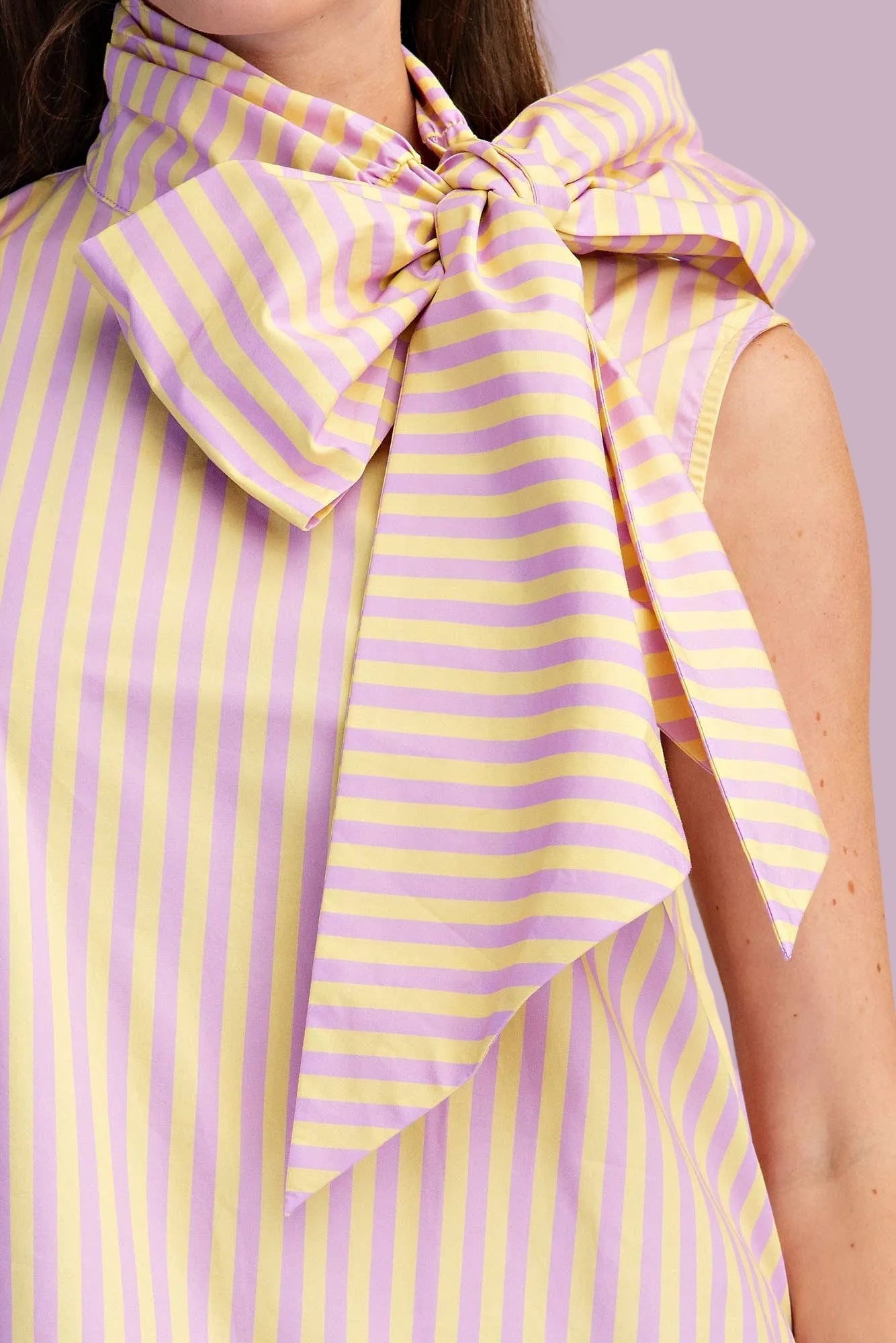 Lavender Tie Neck Sleeveless Stripe Top