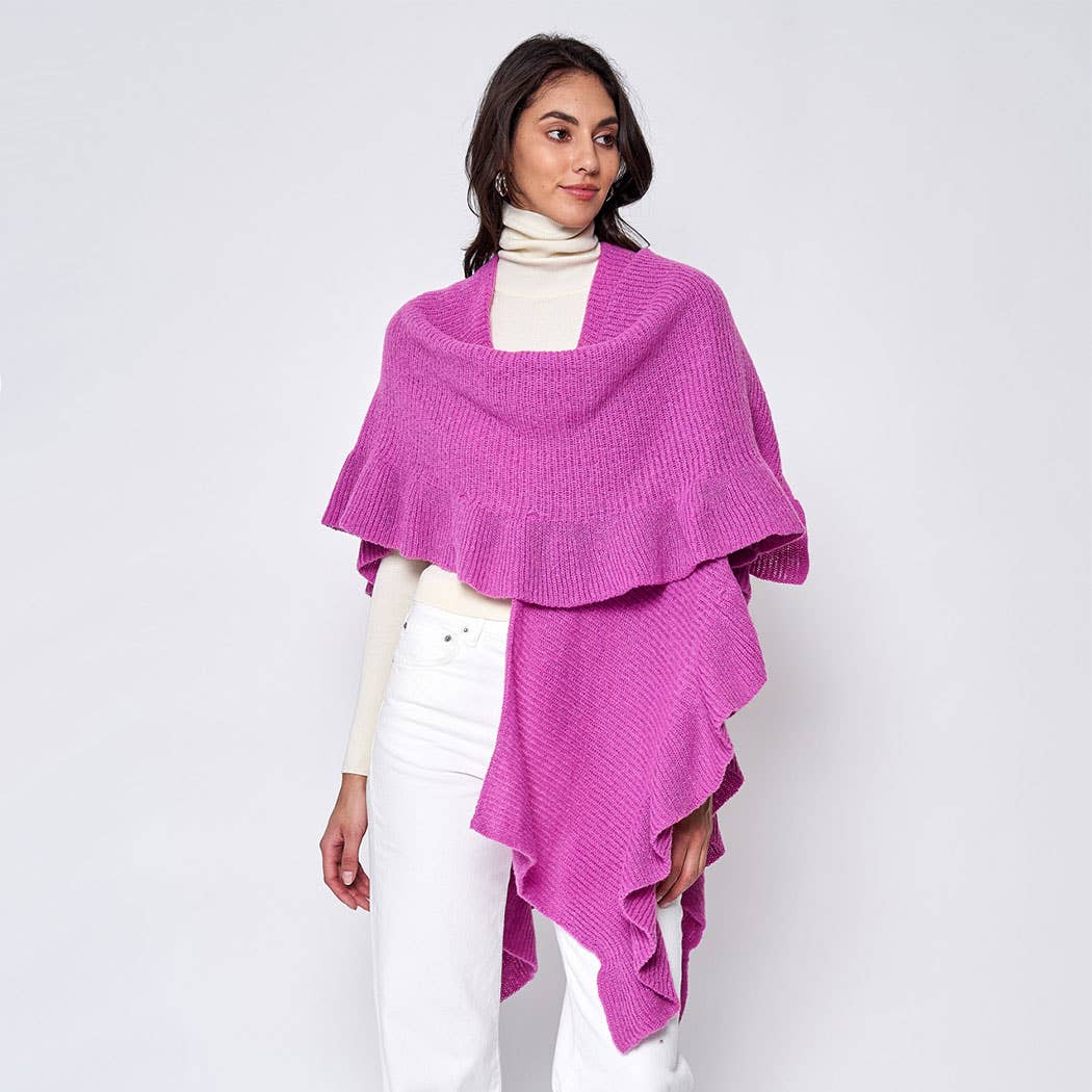 Pink Ruffle Sleeve Knit Reversible Ruana