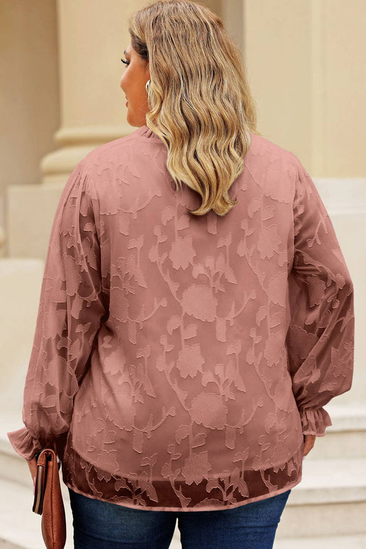 Pink Tie Neck Frill Trim Blouse