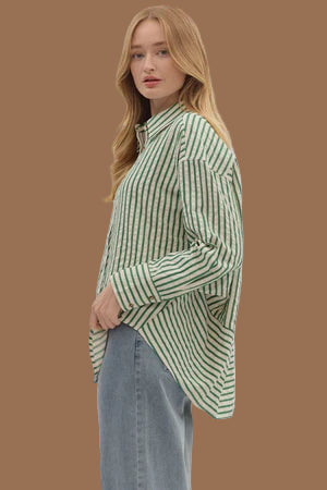Emerald Striped Button Up Top