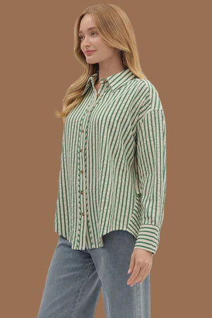 Emerald Striped Button Up Top