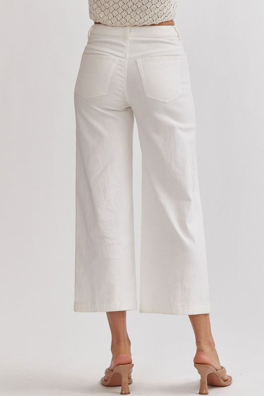 Off White High Waist Wide Leg Crop Pant
