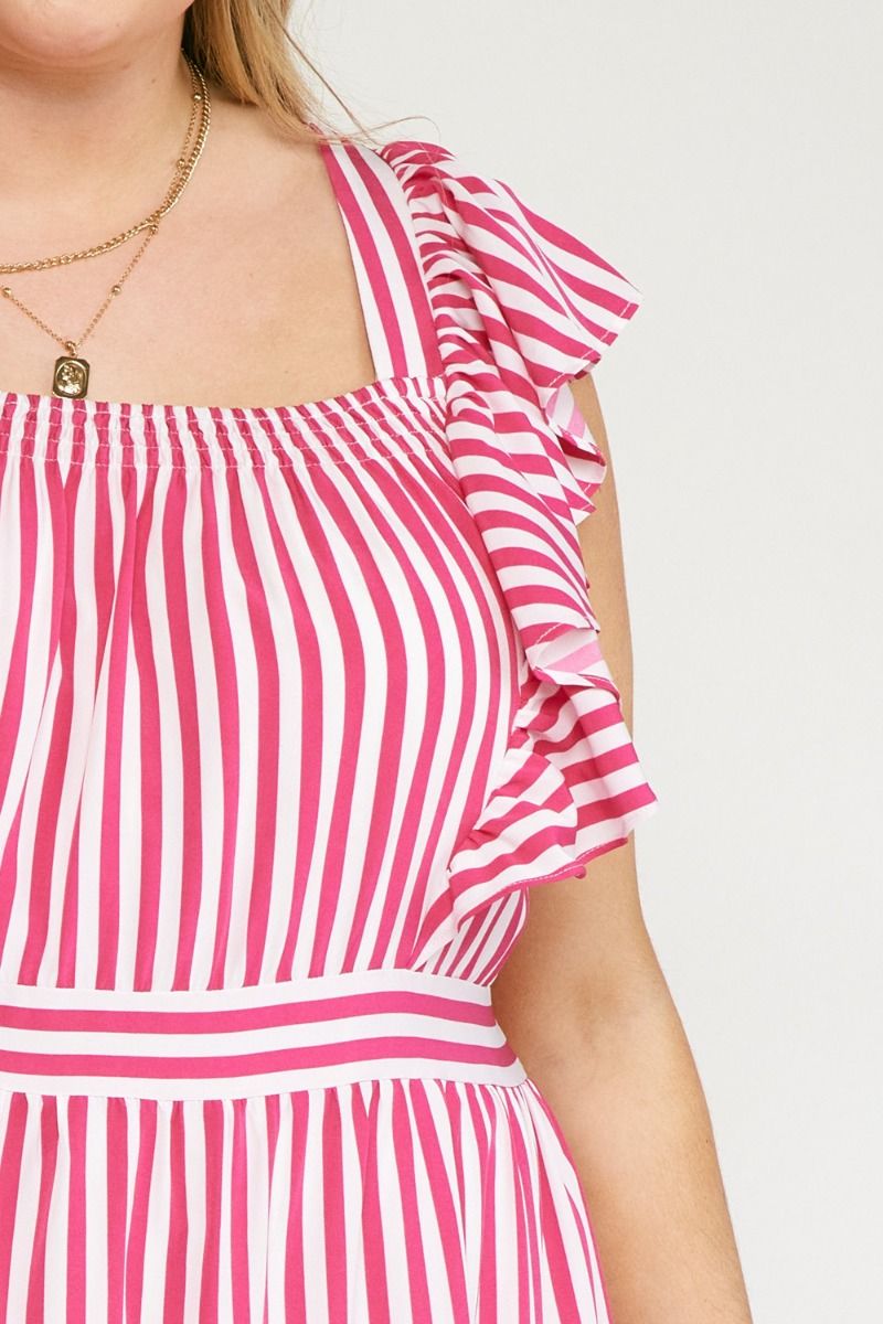 Magenta Striped Tiered Mini Dress