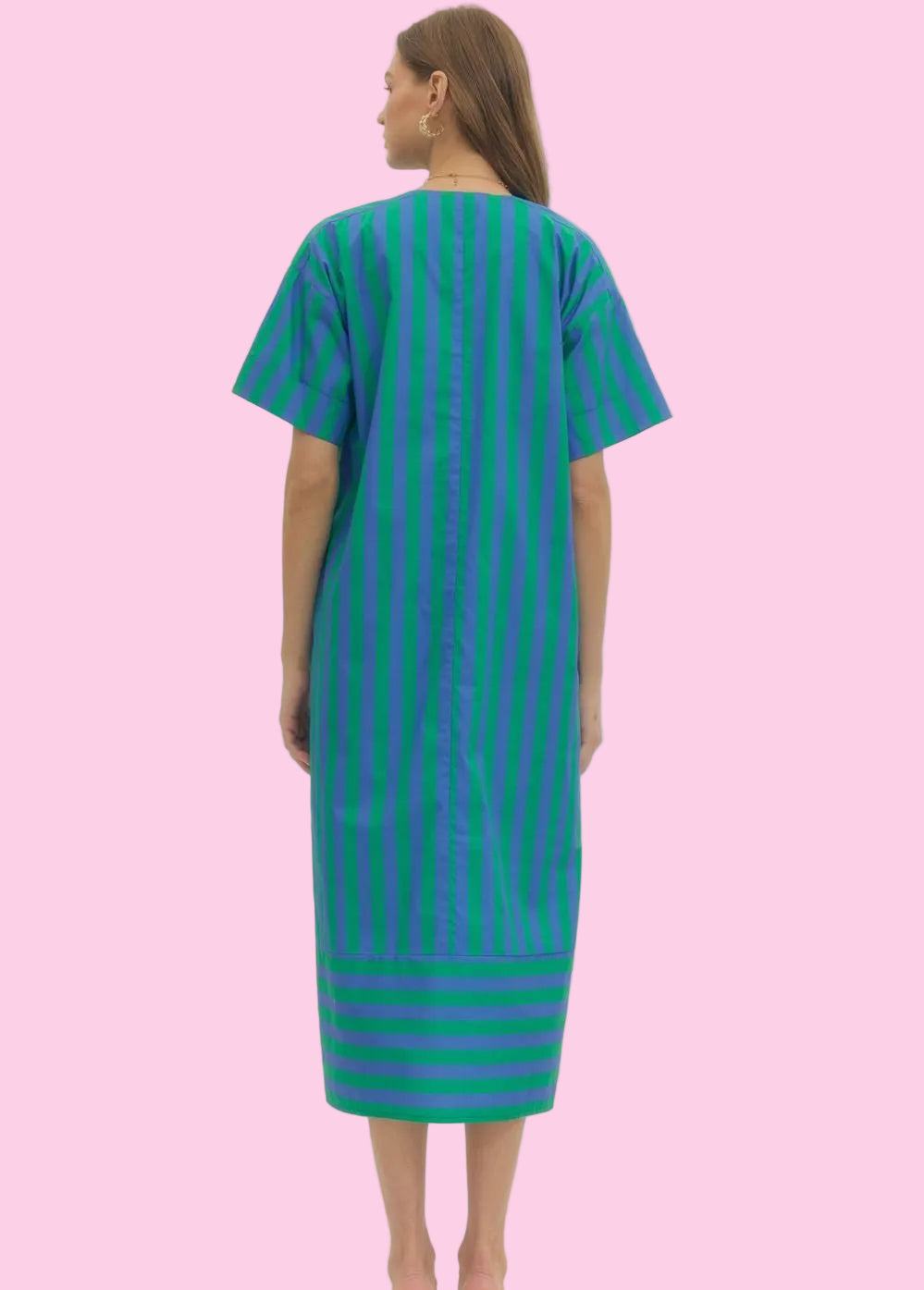 Green & Blue Stripe Midi Dress