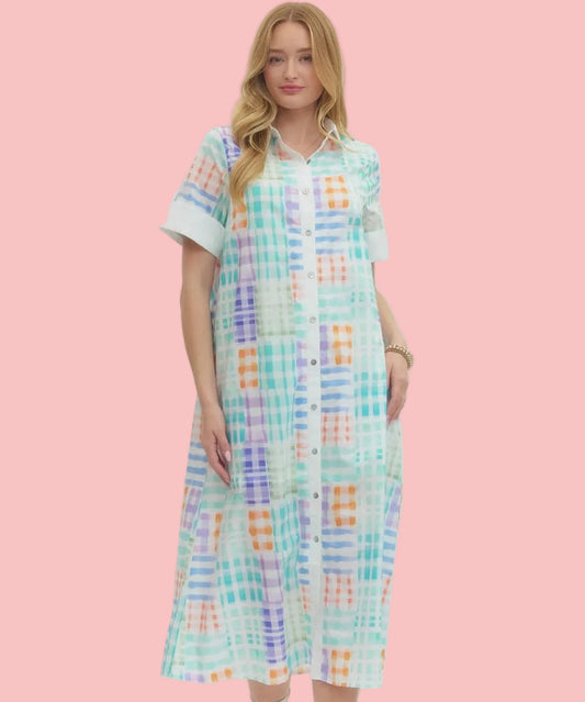 Playful Plaid Print Midi Dress
