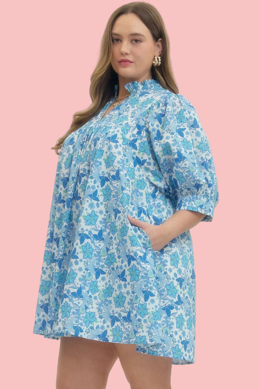 Flattering Blue Floral Dress