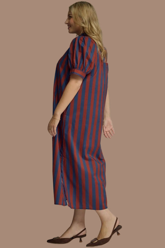 Navy Rust Striped Midi