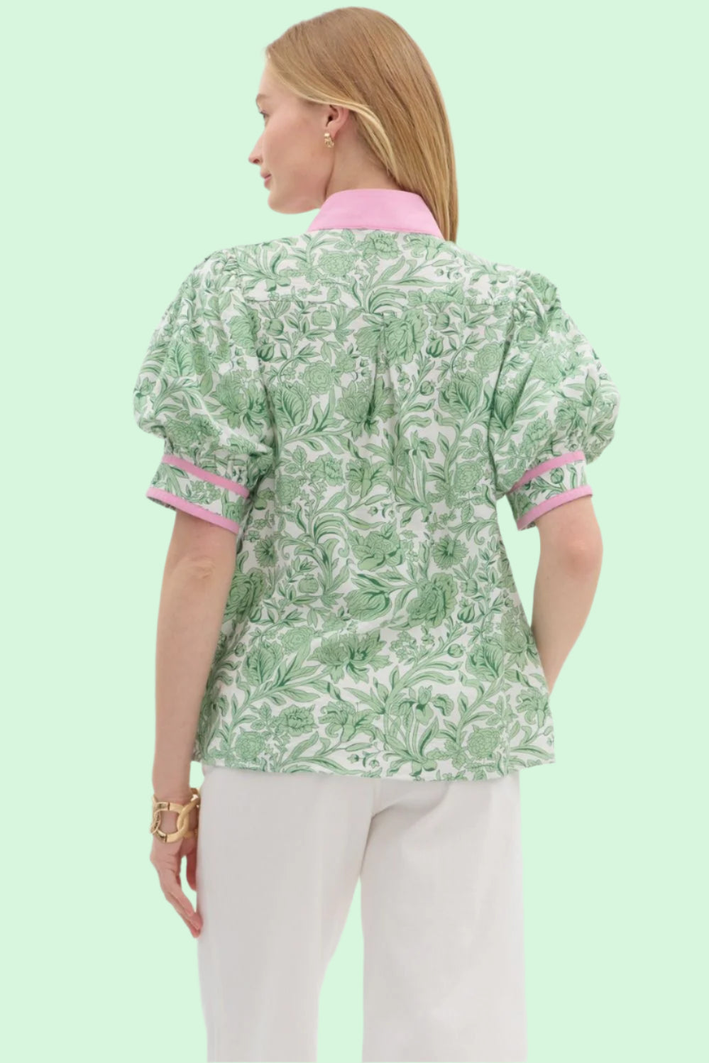 Green & Pink Floral Pull On Top