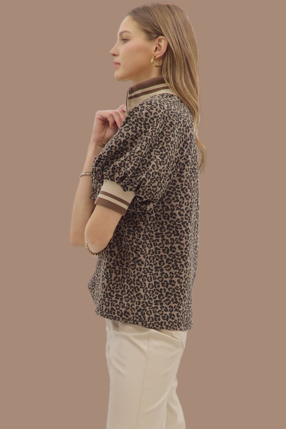 Mocha Leopard Half Zip Top
