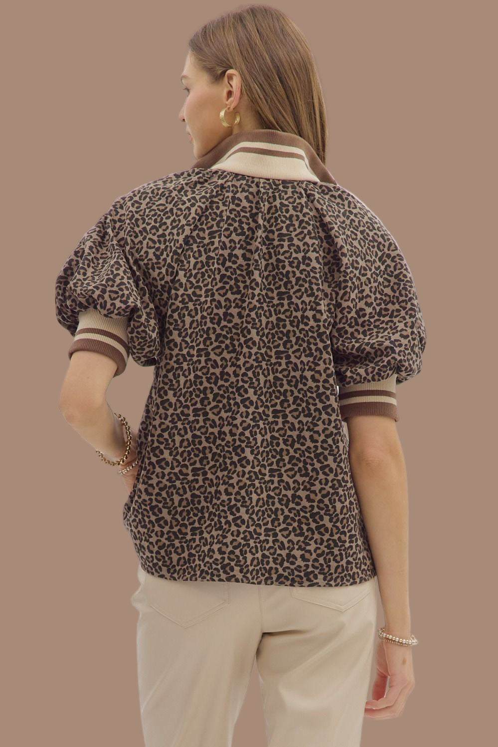 Mocha Leopard Half Zip Top