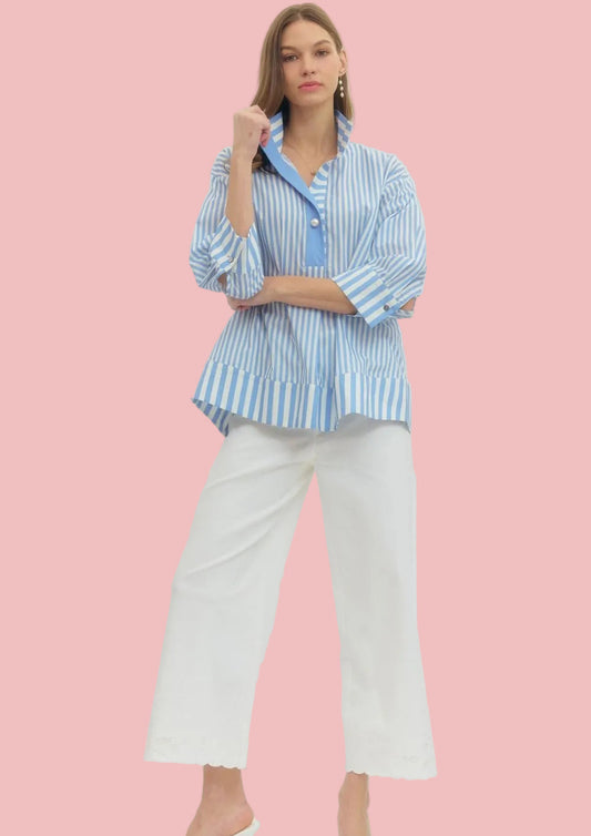 Blue Pearl Striped Top