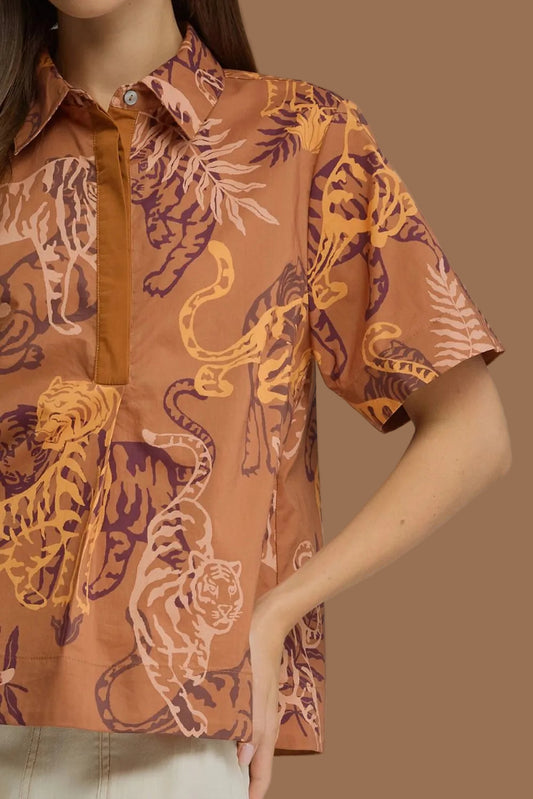 Tiger Patterned Collared Top
