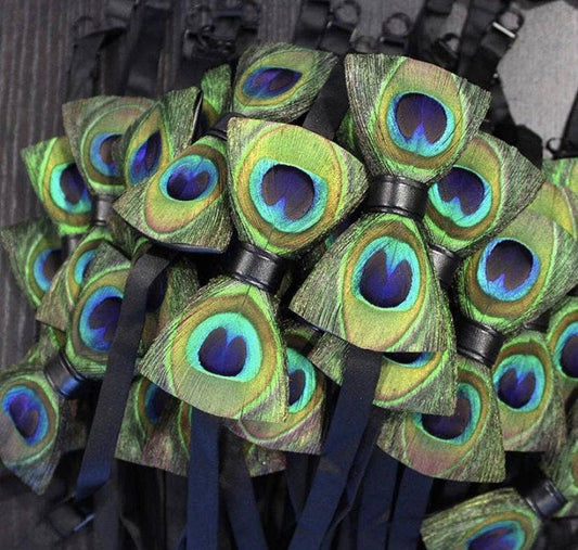 Handmade Peacock Feather Bow Tie