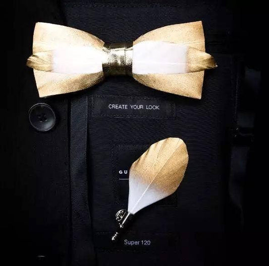 Handmade Gold Feather Bowtie