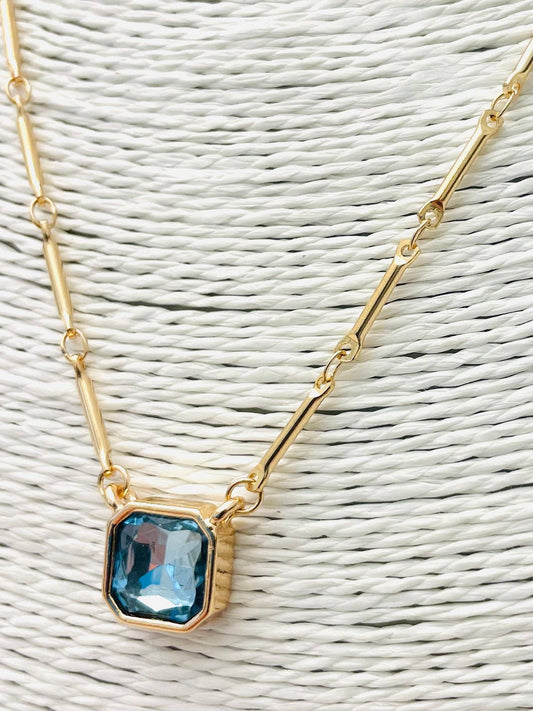 Gold/ Blue CZ Simple Elegance Necklace