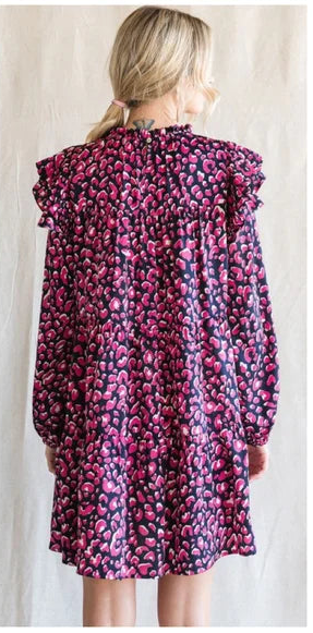 Midnight Blush Leopard Ruffle Dress