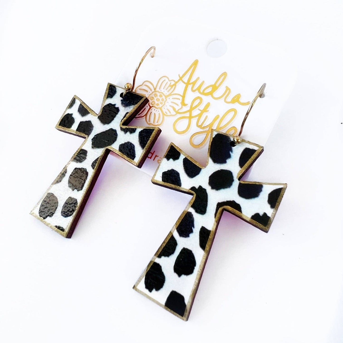 Cross Dangle Earring - Black Dot