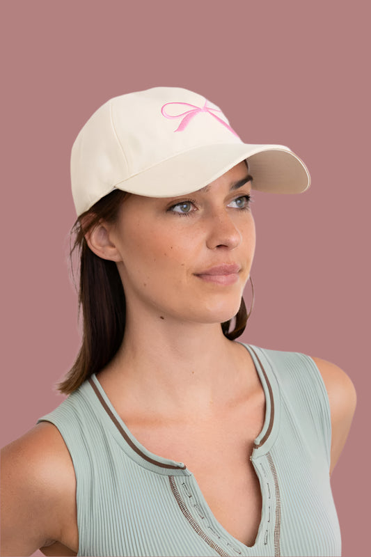 Ivory Bow Ribbon Embroidered Baseball Cap