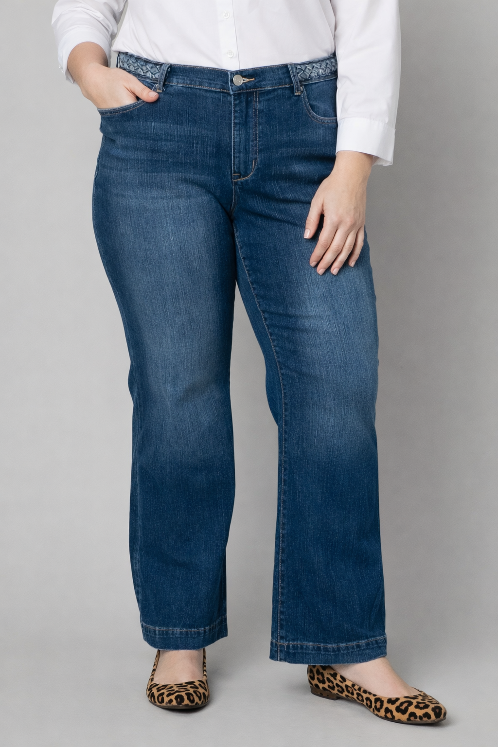 Braided Waist Medium Wash Bootcut Jeans