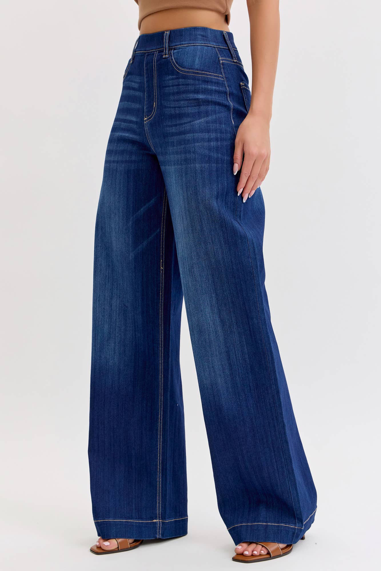 Comfort Dark High Rise Pull-On Wide Leg Denim