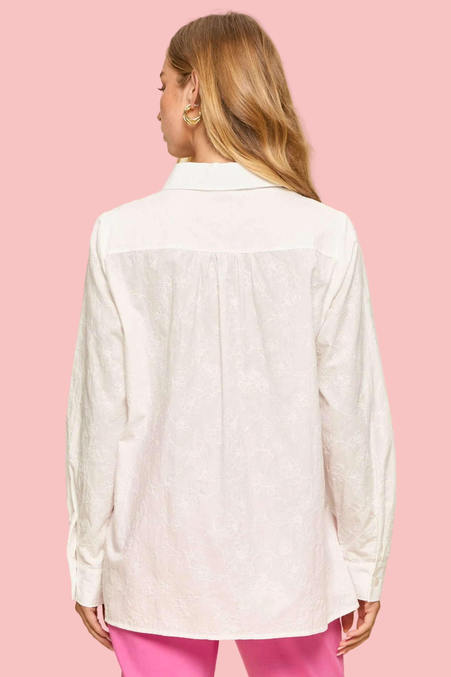 Off White Embroidered Button-Up Blouse
