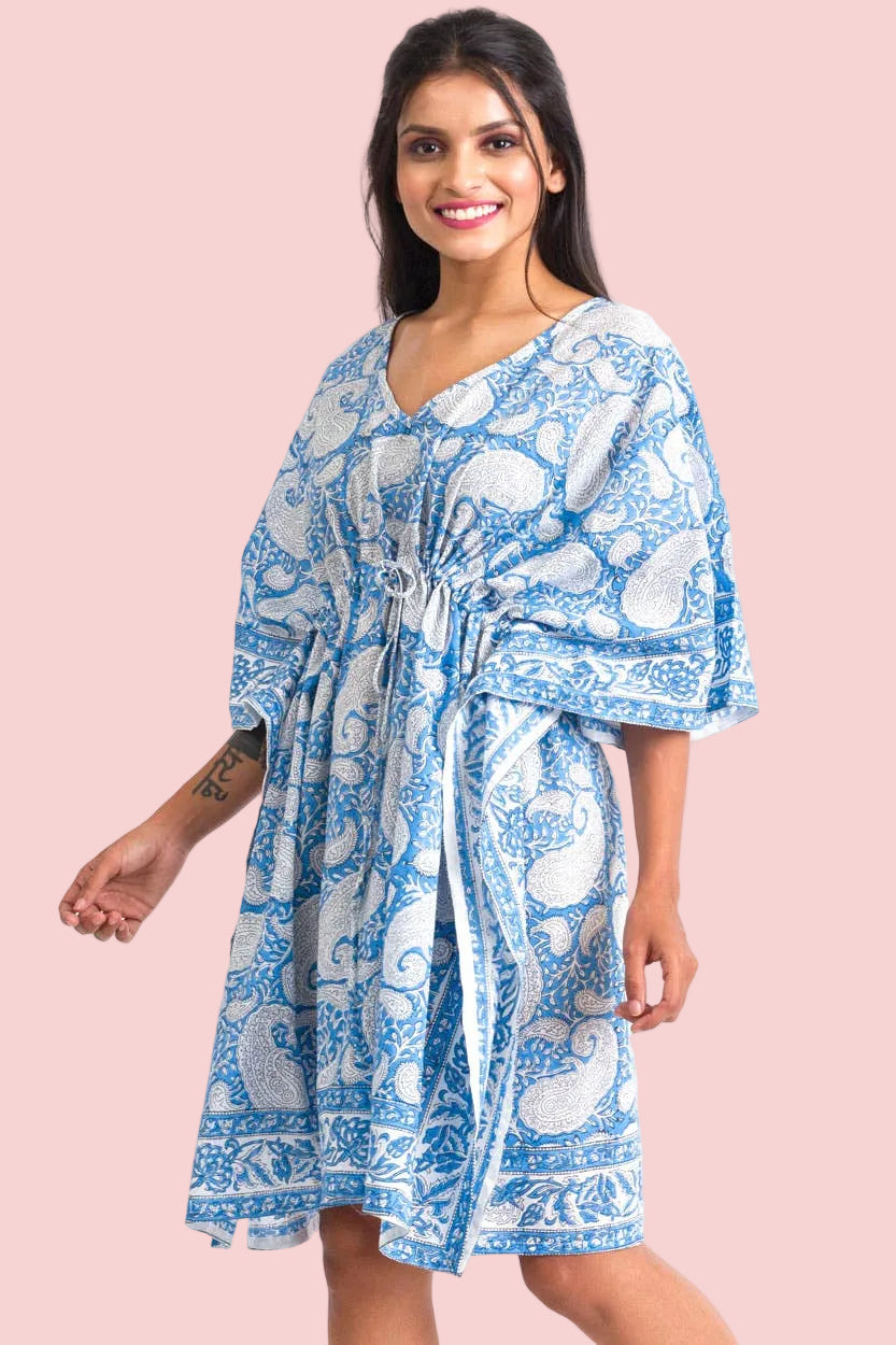 Sky Blue Block Printed Swim Coverup