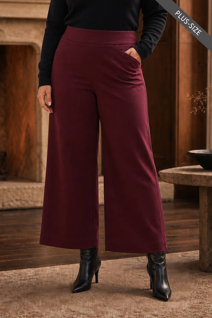 High Rise Bordeaux Wine Twill Wide-Leg Pants