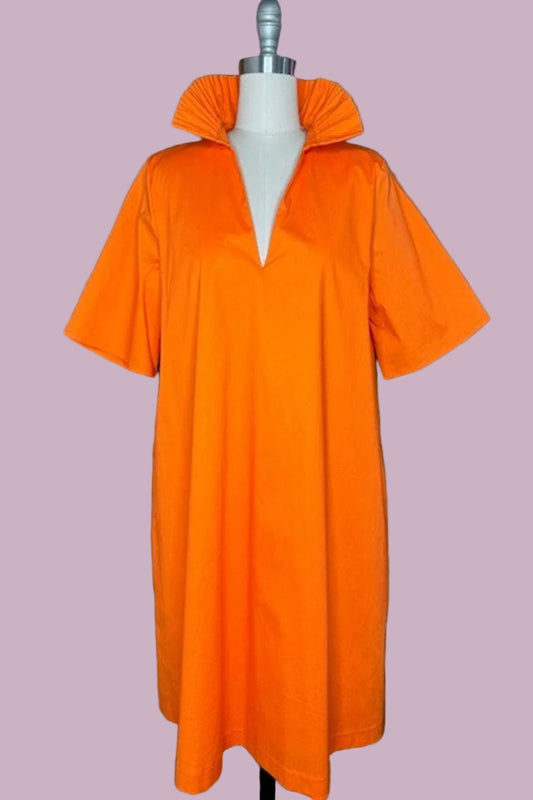 Pop Collar Cotton Olivia Orange Dress