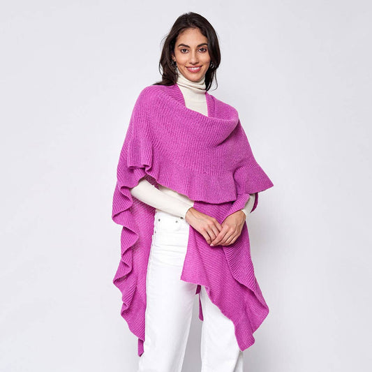 Pink Ruffle Sleeve Knit Reversible Ruana