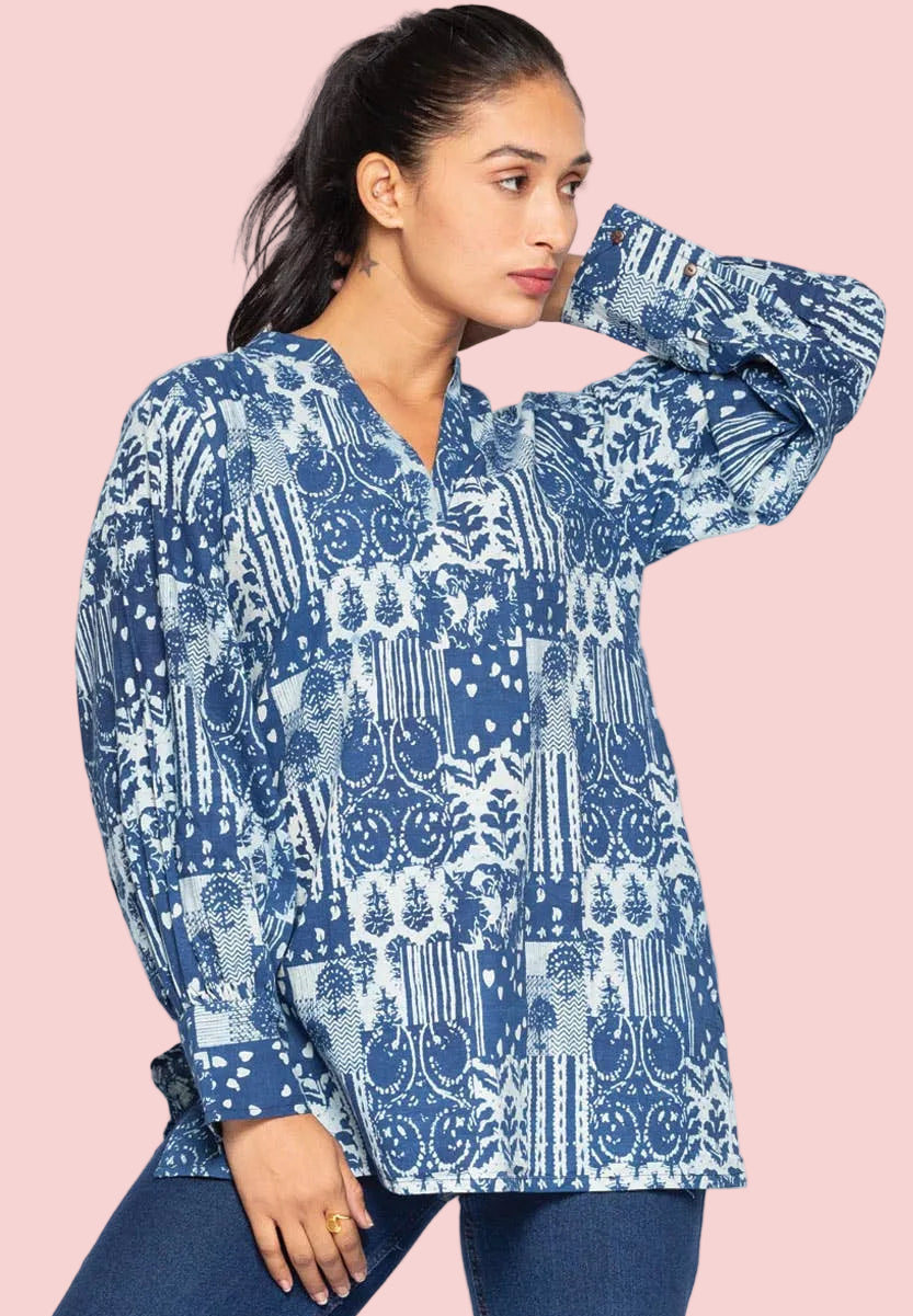 Navy Jaya Block Print Tunic
