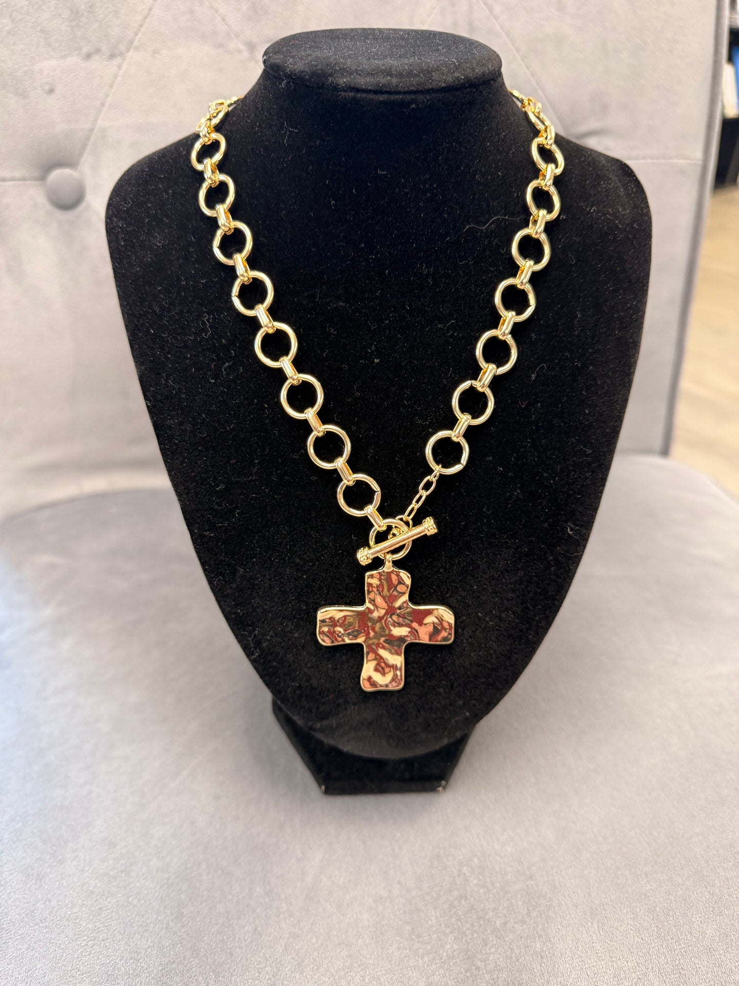 Gold Hammered Cross Necklace