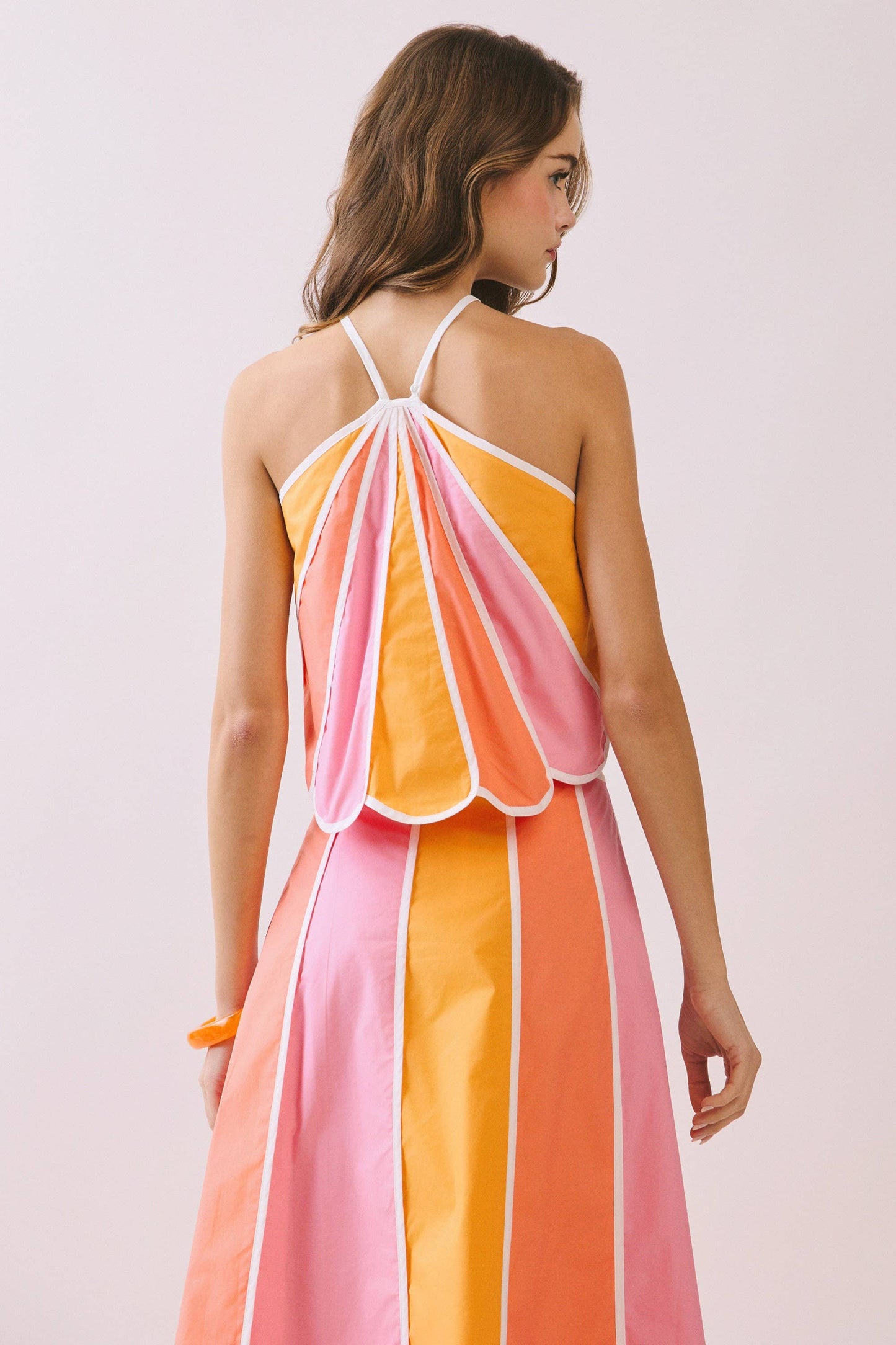 Color Block Scalloped Edges Halter Top