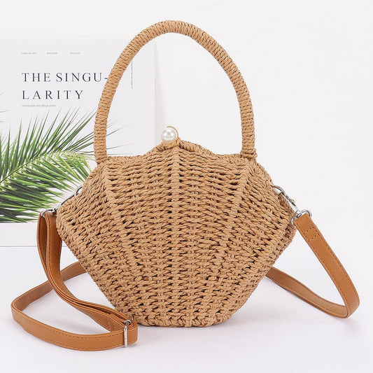 Khaki Shell Bamboo Clutch