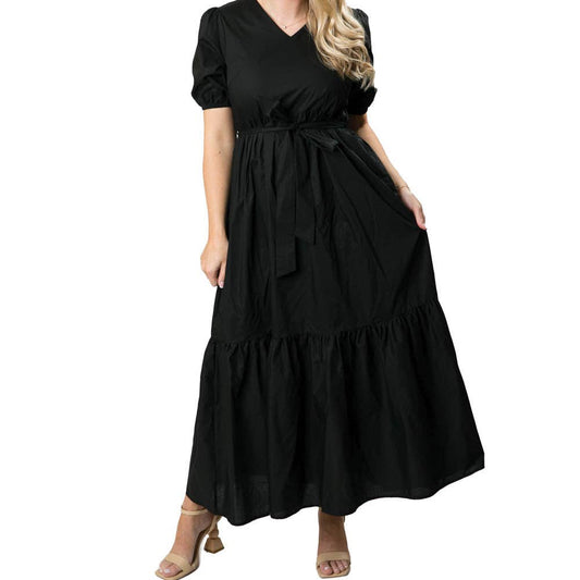 Black Gemma Dress with Tie at Waist