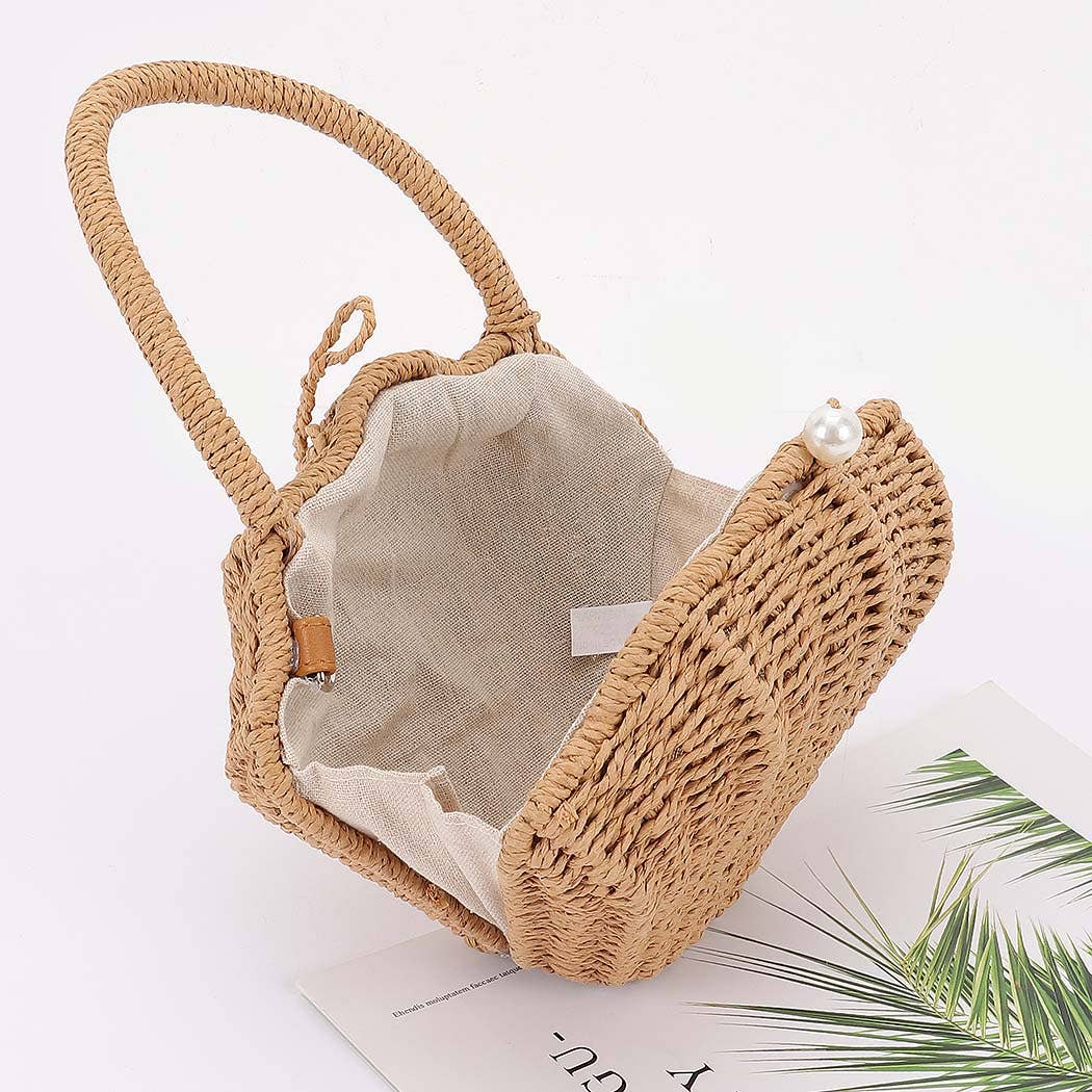 Khaki Shell Bamboo Clutch