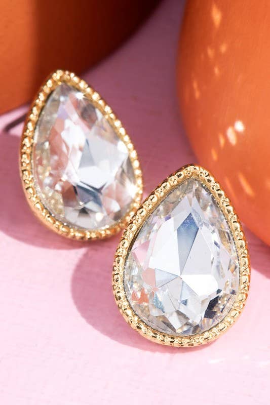 Crystal Glass Teardrop Stud Earrings