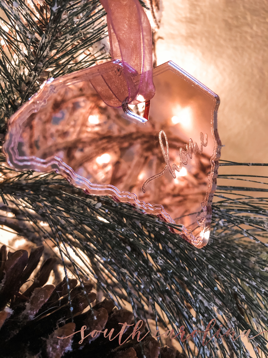 South Carolina Rose Gold Mirrored Ornament