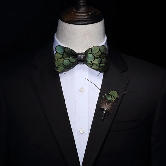Handmade Green Feather Bow Tie